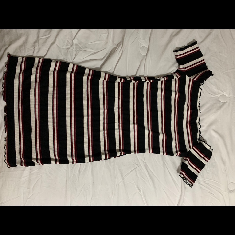 Striped off the shoulder mini dress